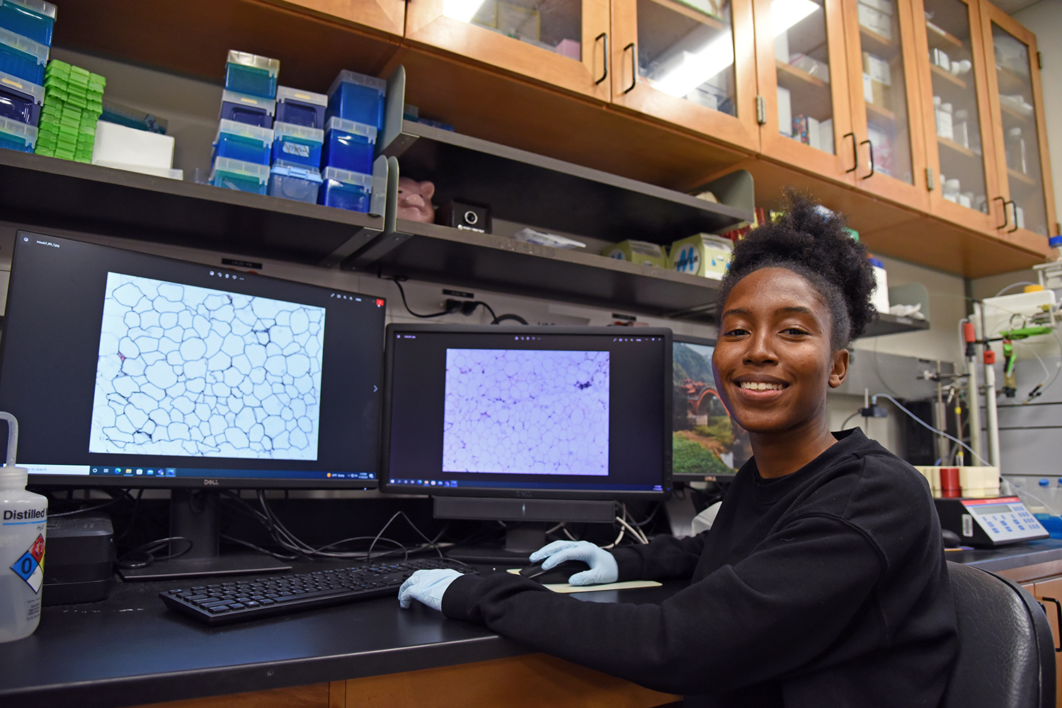 Naniel Scott ‘23 (CAHNR), works in a lab in the Advanced Technology Laboratory